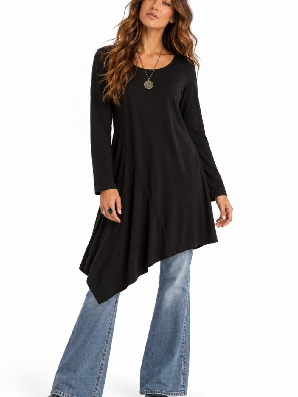 Bryn Walker Black Asymmetrical Hem Tunic Top Sz S Boho Langenlook MInimalist